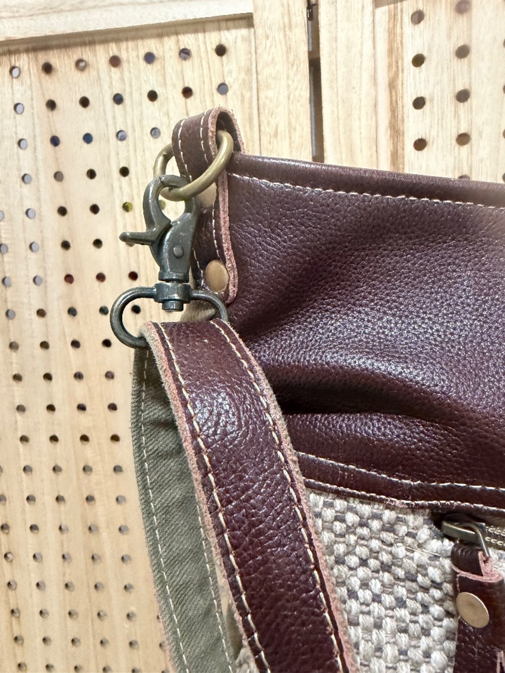 Myra Bag Woven Canvas & Leather Boho Slouch Crossbody Purse - Picture 3 of 12